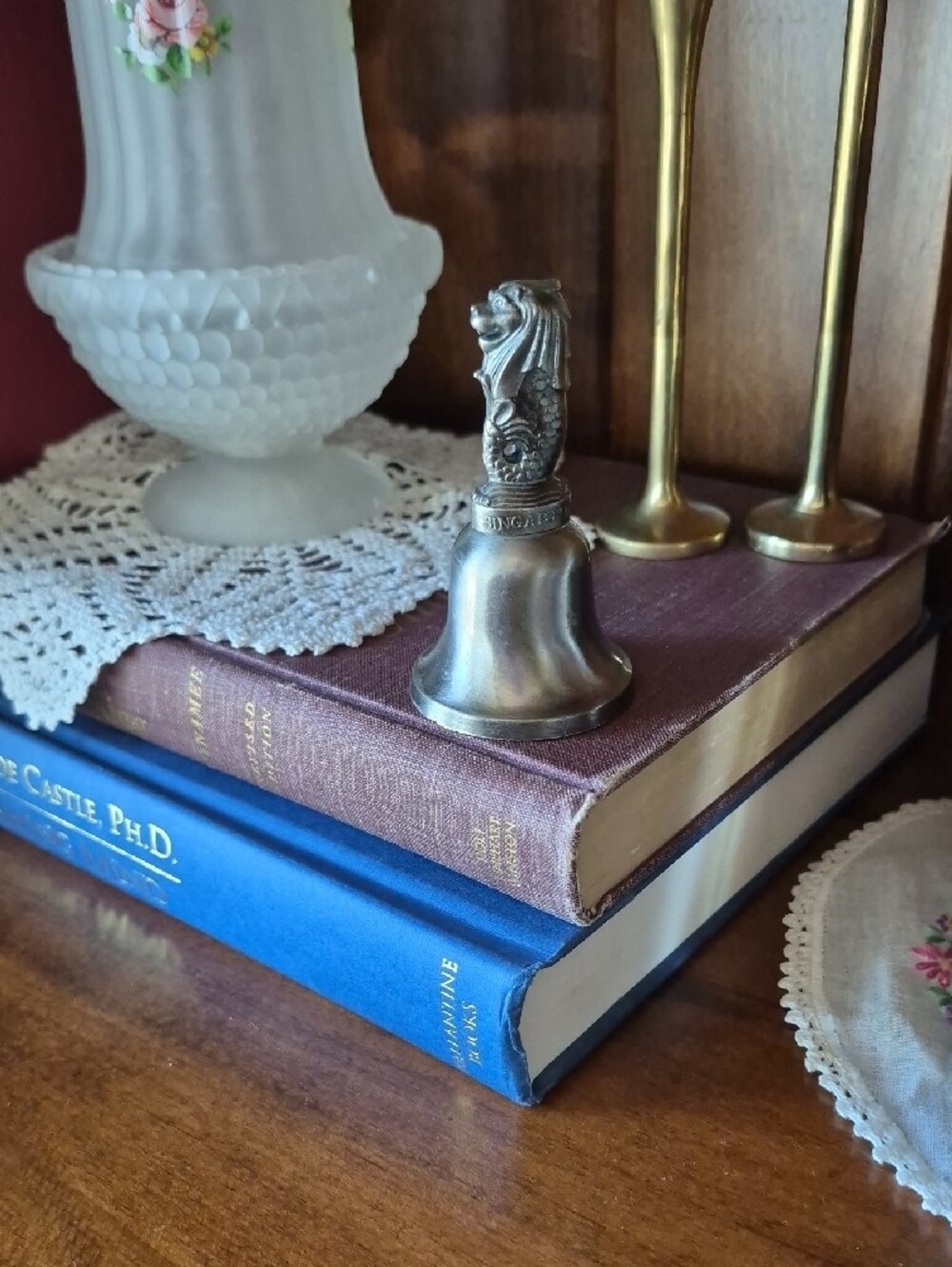 Merlion Brass Finish Decorative Bell - Silver Tone - Picture 2 of 3